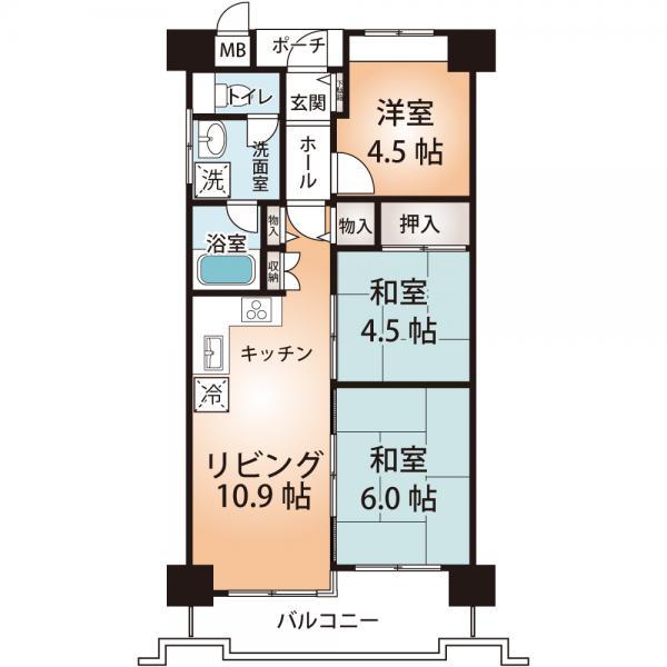 Floor plan. 3LDK, Price 12 million yen, Occupied area 55.72 sq m , Balcony area 8.1 sq m
