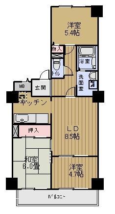 Floor plan. 3LDK, Price 9.9 million yen, Occupied area 61.79 sq m , Balcony area 6.61 sq m