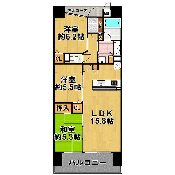 Floor plan. 3LDK, Price 22,900,000 yen, Footprint 70.4 sq m , 3LDK of balcony area 12.4 sq m 12 floor