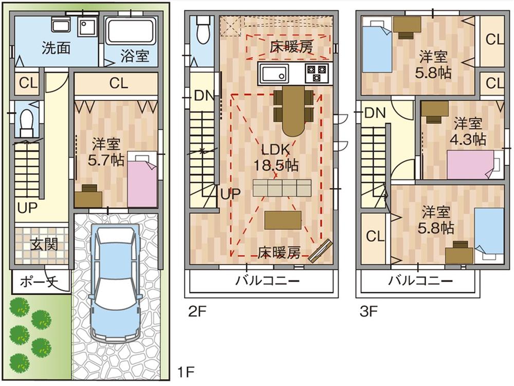 Floor plan. 35,800,000 yen, 4LDK, Land area 60.75 sq m , Building area 102.24 sq m   ☆ Floor plan ☆ LDK spacious 18.5 quires the first floor there is housed in a wash basin housing wealth