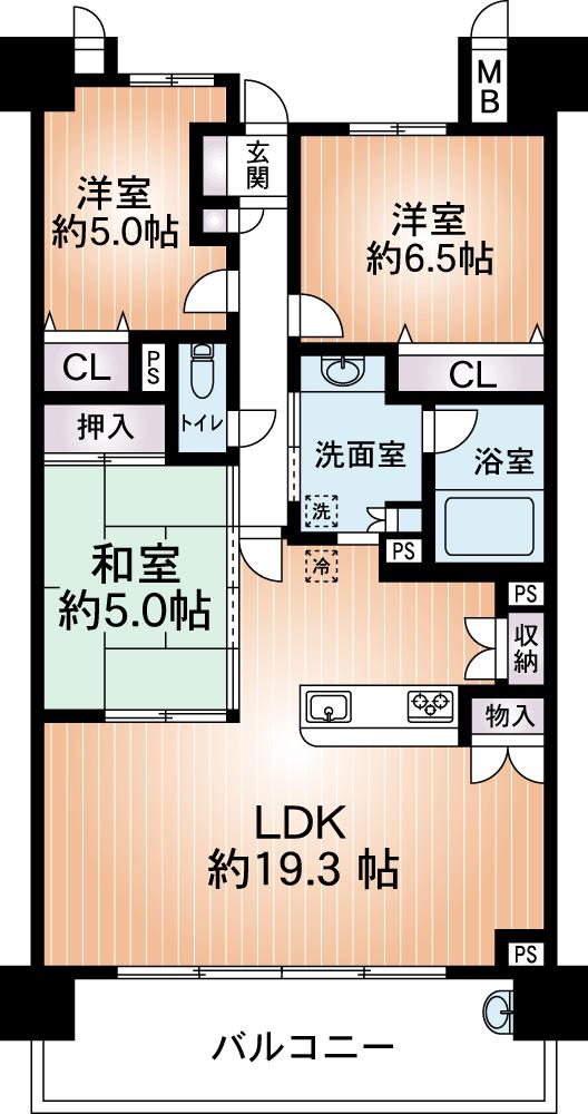 Floor plan. 3LDK, Price 24,800,000 yen, Footprint 78.1 sq m , Balcony area 14 sq m