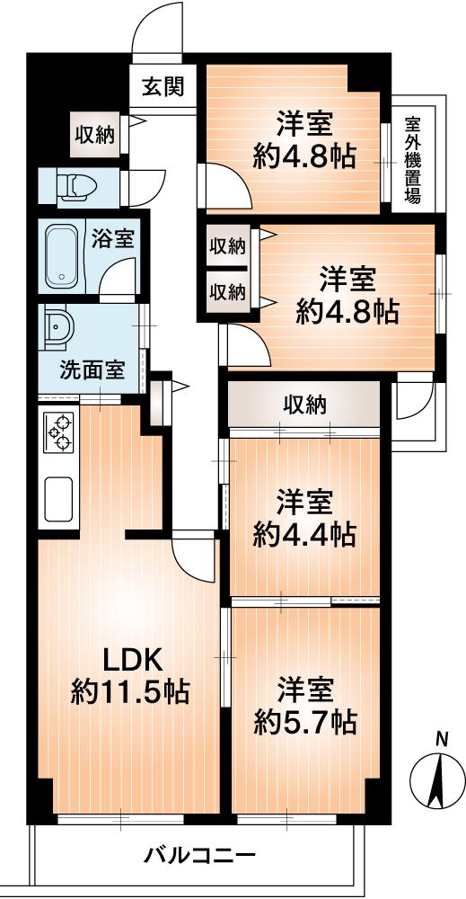 Floor plan. 4LDK, Price 7.3 million yen, Occupied area 76.83 sq m , Balcony area 9.3 sq m