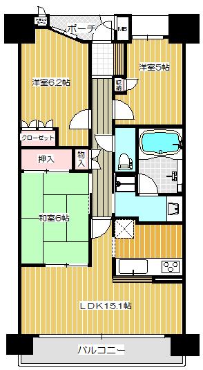 Floor plan. 3LDK, Price 26,800,000 yen, Occupied area 72.87 sq m , Balcony area 12.16 sq m