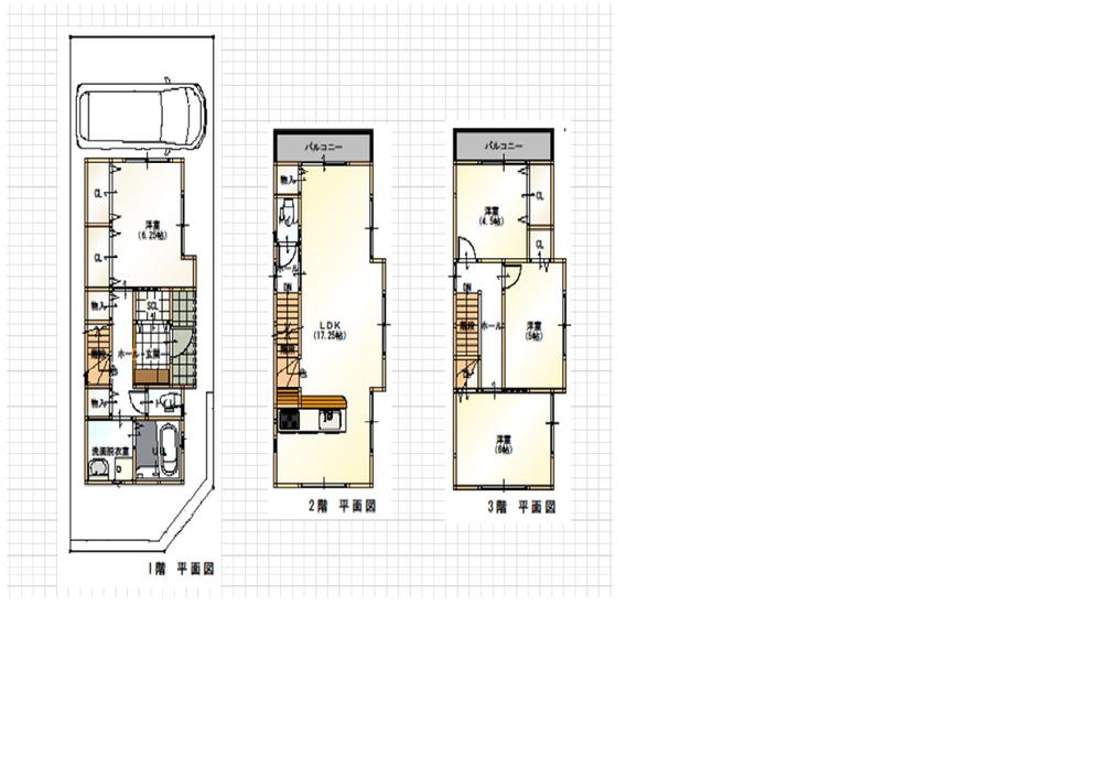 Building plan example (floor plan). Building plan.  1F 31.59 sq m   2F 34.02 sq m 3F 34.02 sq m   A total of 99.63 sq m