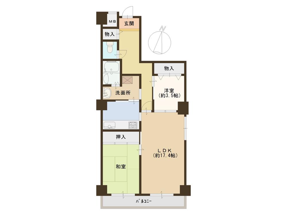 Floor plan. 2LDK, Price 12.5 million yen, Occupied area 66.94 sq m , Balcony area 6.32 sq m