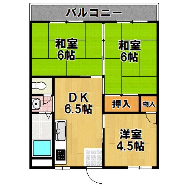 Floor plan. 3DK, Price 7.8 million yen, Occupied area 44.95 sq m , Balcony area 8.2 sq m indoor refurbished