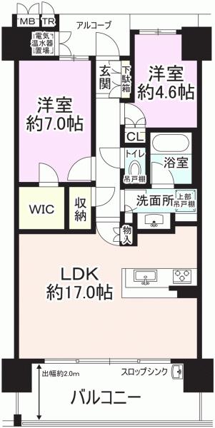 Floor plan. 2LDK, Price 28.8 million yen, Occupied area 67.65 sq m , Balcony area 12.4 sq m