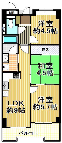 Floor plan. 3LDK, Price 9.6 million yen, Occupied area 56.02 sq m , Balcony area 7.79 sq m