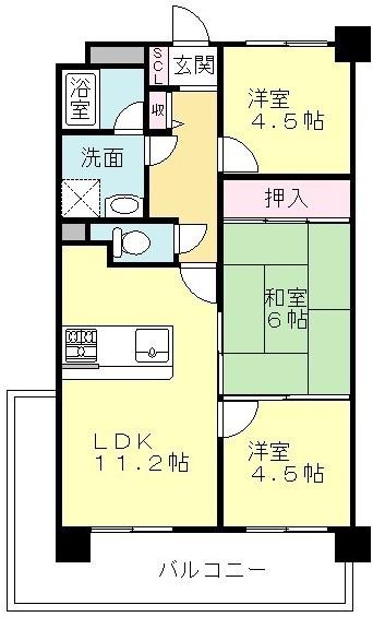 Floor plan. 3LDK, Price 13.8 million yen, Occupied area 58.42 sq m , Balcony area 14.21 sq m