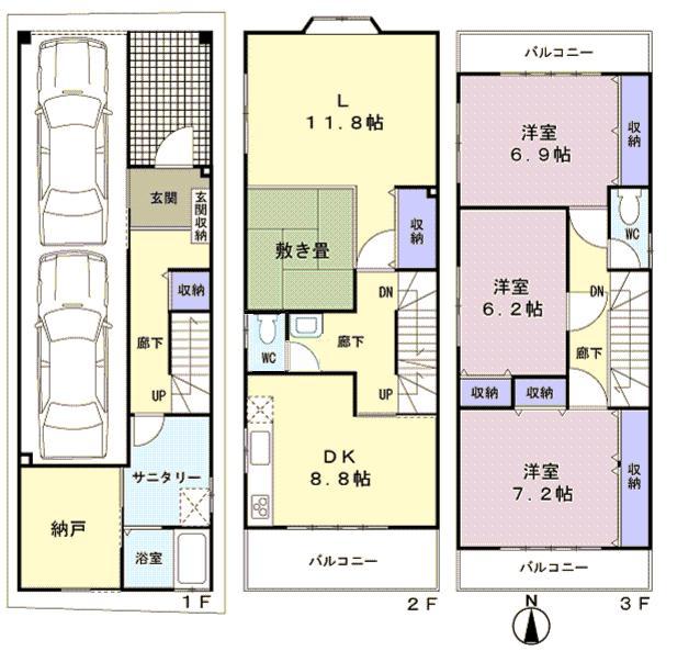 Floor plan. 24,800,000 yen, 3DK + S (storeroom), Land area 67.78 sq m , Building area 148.62 sq m