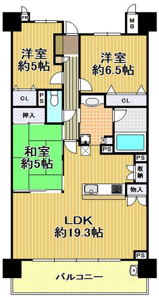 Floor plan. 3LDK, Price 23.8 million yen, Footprint 78.1 sq m , Balcony area 14 sq m   [Konohana-ku, buying and selling] Footprint: 78.1 sq m and spacious ☆