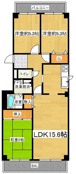 Floor plan. 3LDK, Price 9.8 million yen, Occupied area 69.84 sq m , Balcony area 12.57 sq m