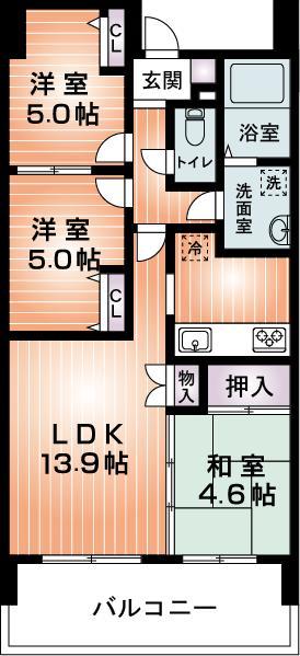 Floor plan. 3LDK, Price 16.8 million yen, Occupied area 63.33 sq m , Balcony area 11.7 sq m