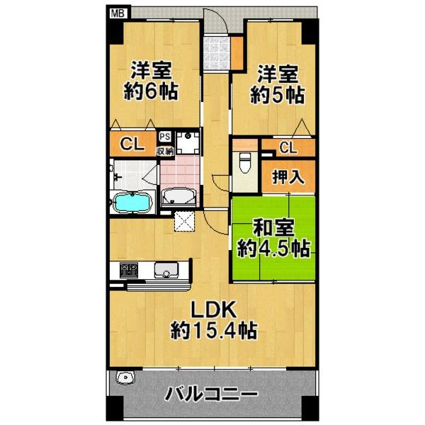 Floor plan. 3LDK, Price 22,800,000 yen, Occupied area 66.89 sq m , Balcony area 12.4 sq m