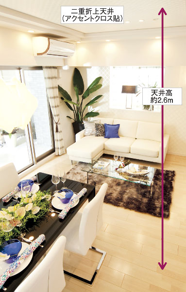 LD and the living room of the ceiling height is about 2.5m ~ To ensure about 2.6m, LD is using the accent cross on a double folding ceiling, Elegant relaxation space has been created. Also, Balcony side is about 10cm high (company conventional ratio) has sash of about 1.9m is adopted