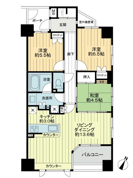 Floor plan. 3LDK, Price 26,800,000 yen, Occupied area 75.19 sq m , Balcony area 6.27 sq m
