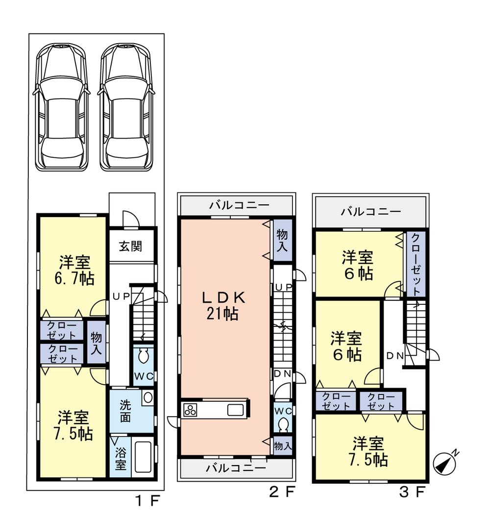 Floor plan. 54,800,000 yen, 5LDK, Land area 99.17 sq m , Building area 132.75 sq m