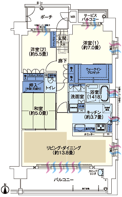 80 sq m more than ・ Realize the ideal of the life style in the space of the room. Ureshii of a large walk-in closet and water around the window! (F type ・ 3LDK + walk-in closet)