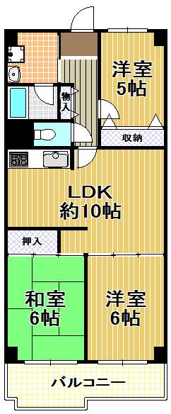 Floor plan. 3LDK, Price 8.9 million yen, Footprint 61.6 sq m , Balcony area 7.48 sq m   [Minato-ku, real estate buying and selling] Southeast yang per good