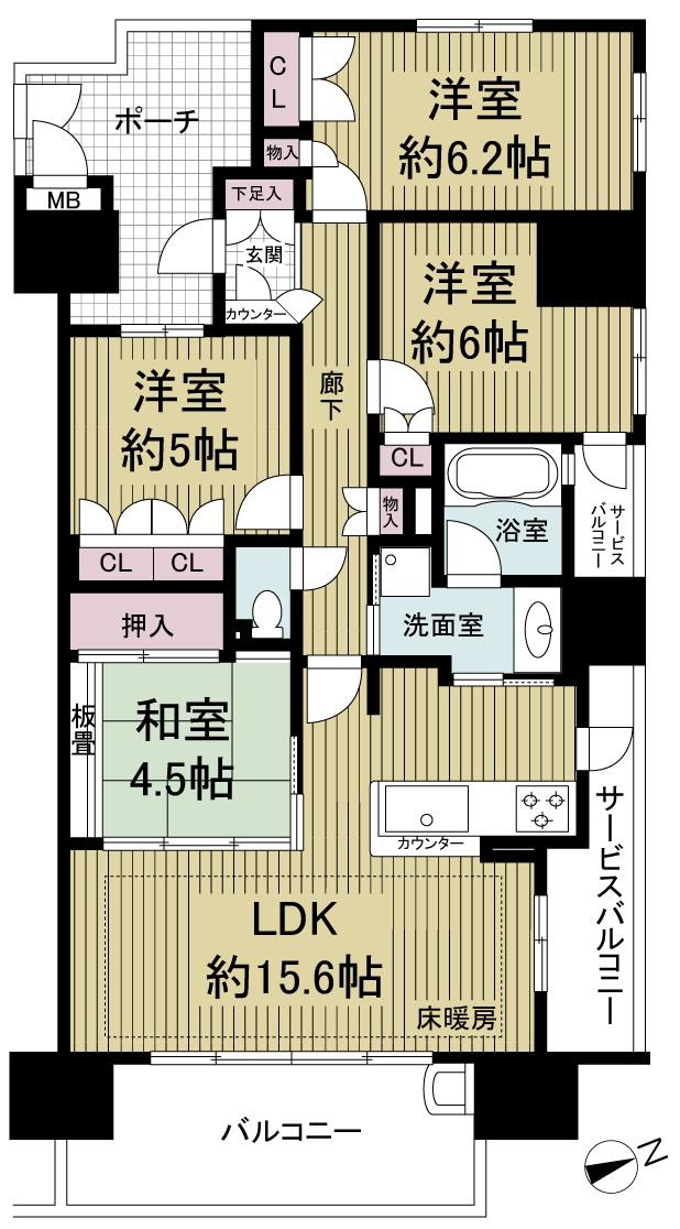 Floor plan. 4LDK, Price 32,500,000 yen, Occupied area 82.22 sq m , Balcony area 10.16 sq m