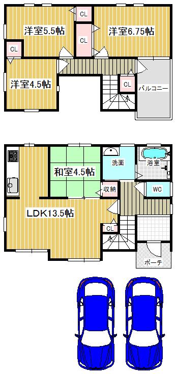 Floor plan. 39,800,000 yen, 4LDK, Land area 114.68 sq m , Building area 85.7 sq m 2 No. land plan view