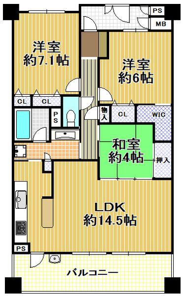Floor plan. 3LDK, Price 24,200,000 yen, Occupied area 75.19 sq m , Balcony area 15.6 sq m   [Minato-ku, real estate buying and selling] 15-story 9 floor