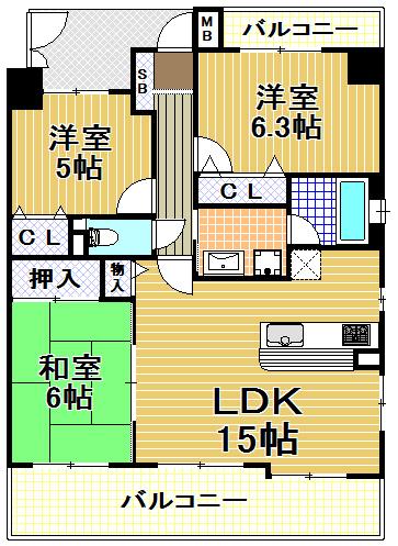 Floor plan. 3LDK, Price 24,800,000 yen, Occupied area 70.27 sq m , Balcony area 18.39 sq m   [Minato-ku, real estate buying and selling] Yang per well in the North-South double-sided balcony