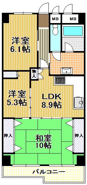 Floor plan. 3DK, Price 13.8 million yen, Footprint 66 sq m , Balcony area 7.2 sq m   [Minato-ku, real estate buying and selling] Spacious 3DK