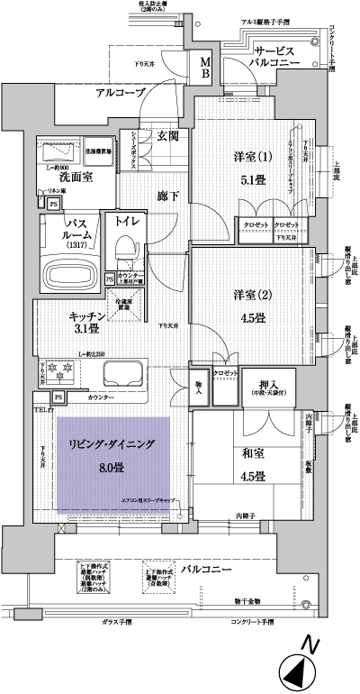 Floor: 3LDK, occupied area: 56.57 sq m, Price: 26,010,000 yen ・ 27,440,000 yen