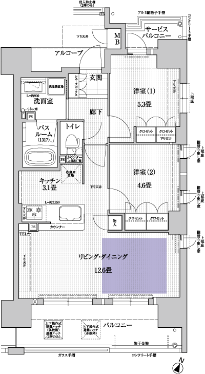 Floor: 2LDK, occupied area: 56.57 sq m, Price: 26,010,000 yen ・ 27,440,000 yen