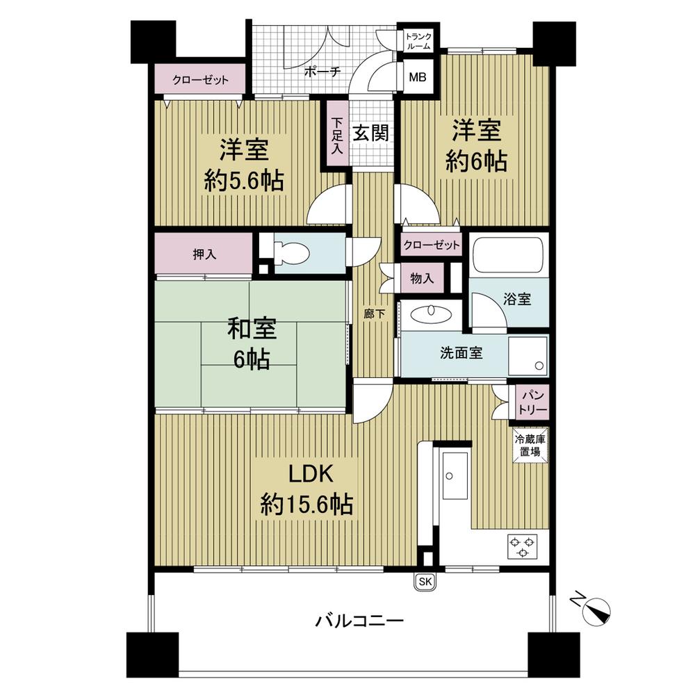 Floor plan. 3LDK, Price 23.8 million yen, Occupied area 75.12 sq m , Balcony area 15.6 sq m