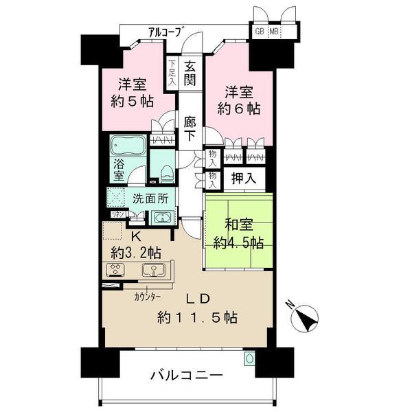 Floor plan. 3LDK, Price 25,100,000 yen, Occupied area 68.79 sq m , Balcony area 11.87 sq m