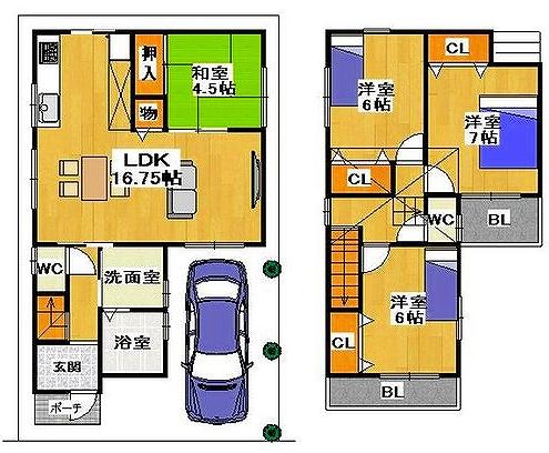 Floor plan. 32,800,000 yen, 4LDK, Land area 88.91 sq m , Building area 94.37 sq m spacious two-story plan family-friendly