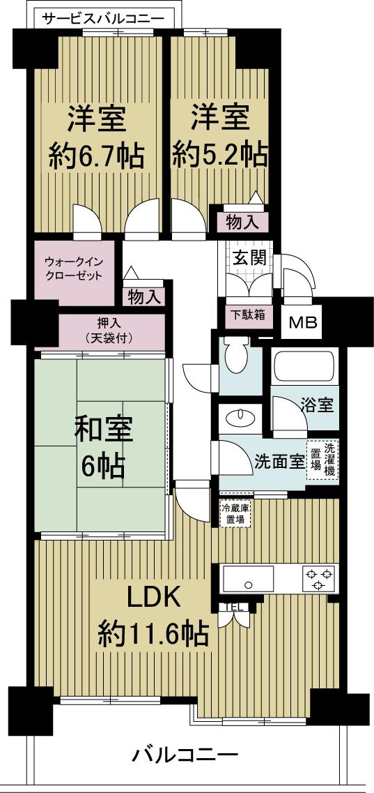 Floor plan. 3LDK, Price 15.8 million yen, Occupied area 76.06 sq m , Balcony area 15.3 sq m