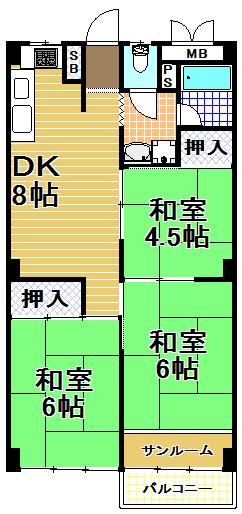 Floor plan. 3DK, Price 11.6 million yen, Occupied area 56.03 sq m , Balcony area 2.47 sq m   [Minato-ku, real estate buying and selling] 2013 September-room renovated