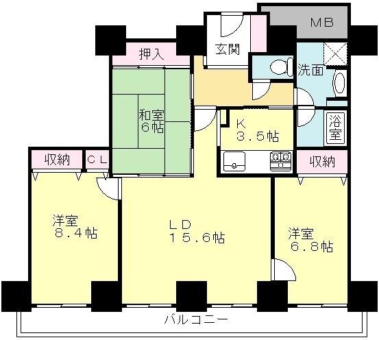 Floor plan. 3LDK, Price 29,800,000 yen, Footprint 88.2 sq m , Balcony area 15.04 sq m