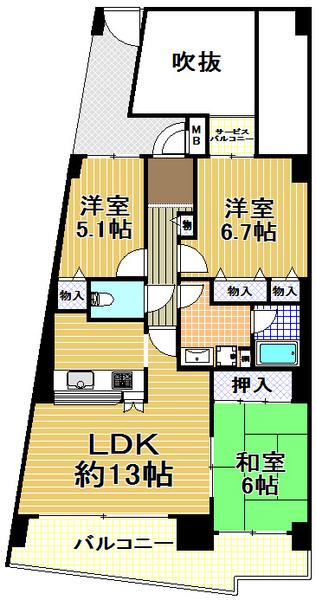 Floor plan. 3LDK, Price 16.8 million yen, Occupied area 77.69 sq m , Balcony area 16.94 sq m   [Minato-ku, real estate buying and selling] 8 floor 3LDK