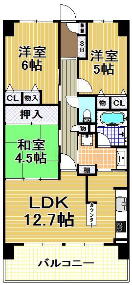 Floor plan. 3LDK, Price 22,800,000 yen, Occupied area 65.88 sq m , Balcony area 11.59 sq m   [Minato-ku, real estate buying and selling] Yang hit in the upper floors 7 floor ・ ventilation ・ Good view ☆