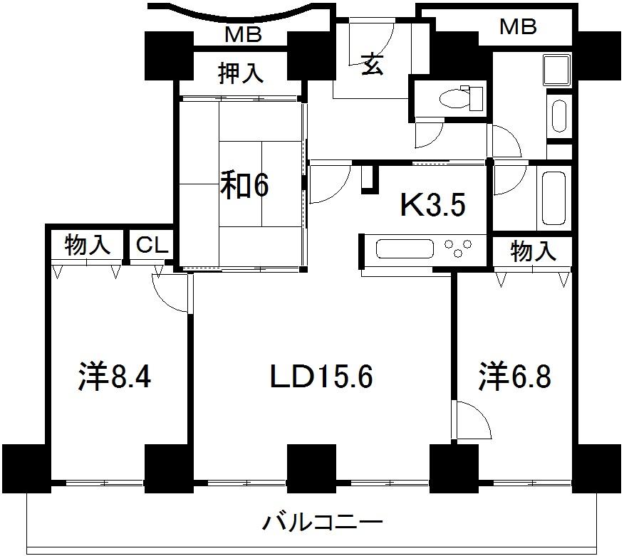 Floor plan. 3LDK, Price 27 million yen, Footprint 88.2 sq m , Balcony area 15.04 sq m