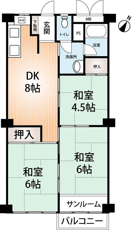 Floor plan. 3DK, Price 11.6 million yen, Occupied area 56.03 sq m , Balcony area 2.47 sq m