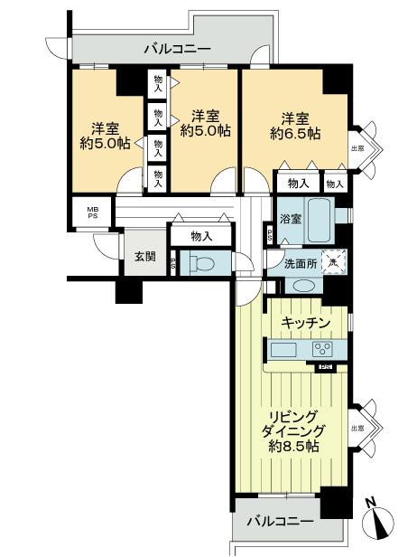 Floor plan. 3LDK, Price 28,900,000 yen, Occupied area 83.15 sq m , Balcony area 13.96 sq m