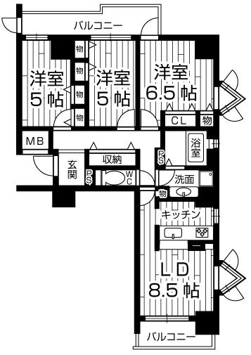 Floor plan. 3LDK, Price 28,900,000 yen, Occupied area 83.15 sq m , Balcony area 13.96 sq m