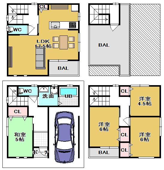 Other building plan example. Building plan example (No. 2 locations) Building price 18 million yen, Building area 80 sq m  ~