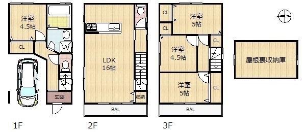 Floor plan. 28.5 million yen, 4LDK, Land area 47.11 sq m , Building area 97.2 sq m 4LDK + attic storage. I am happy because the storage is often. 