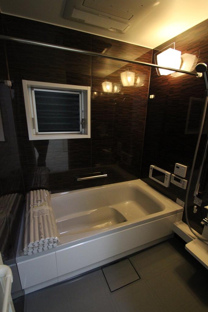 Bathroom. Bathing of muted colors.