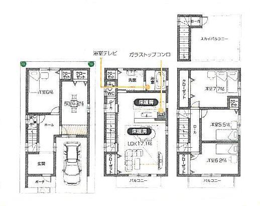Floor plan. (C No. land), Price 38,300,000 yen, 5LDK, Land area 66 sq m , Building area 125 sq m