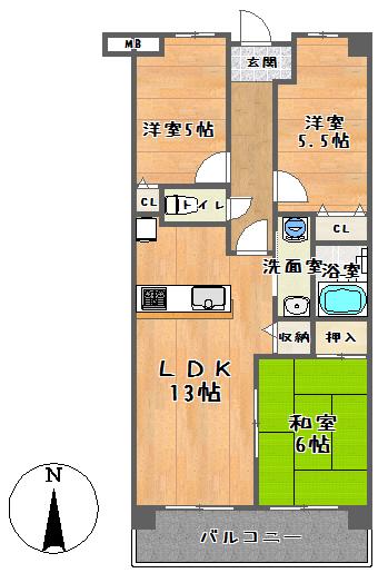 Floor plan. 3LDK, Price 18,800,000 yen, Occupied area 62.08 sq m , Balcony area 9.86 sq m
