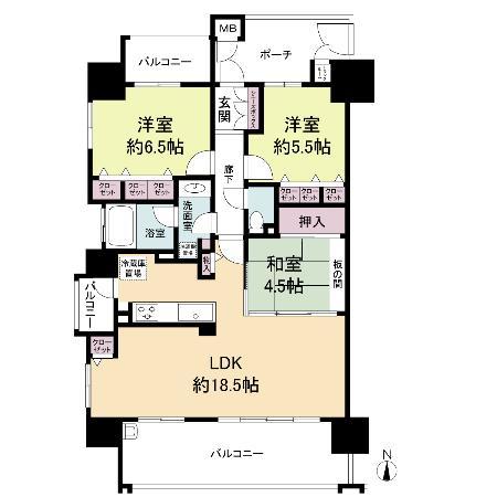 Floor plan. 3LDK, Price 34,200,000 yen, Occupied area 75.59 sq m , It is often also comfortable breathability have a window on the balcony area 19.47 sq m Bathing