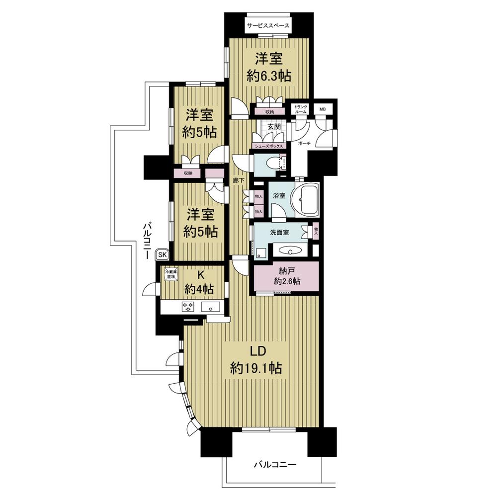 Floor plan. 3LDK, Price 40,800,000 yen, Occupied area 90.05 sq m , Balcony area 31.07 sq m