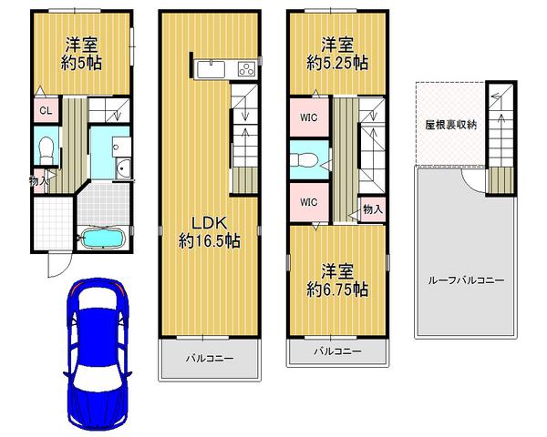 Floor plan. 28.8 million yen, 3LDK, Land area 40.28 sq m , Building area 91.93 sq m